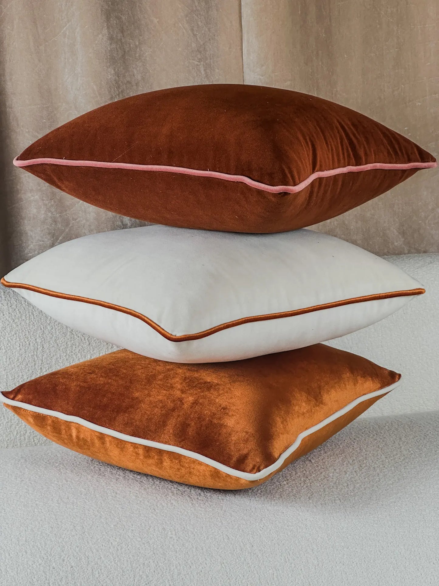 Pack 3 coussins passepoil terracotta