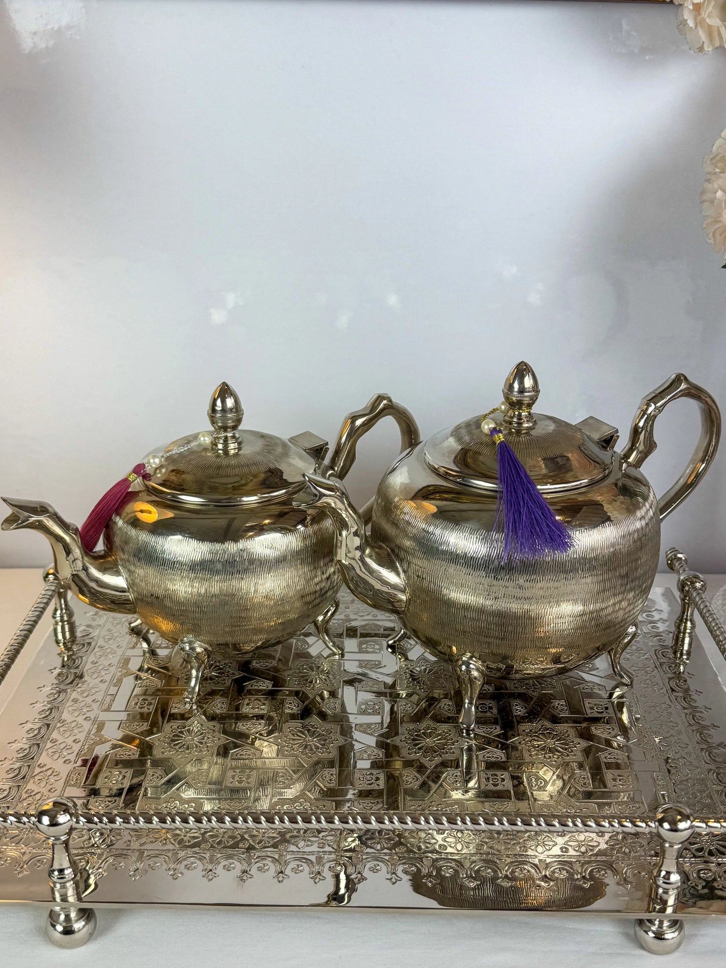 Théière Floral en Cuivre Finition Inox - Premium