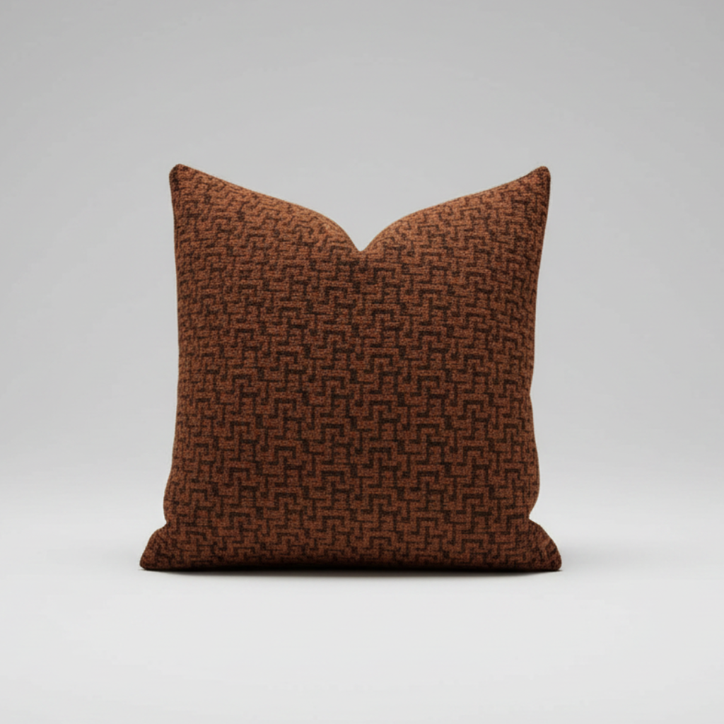 COUSSIN JACQUARD LABYRINTHE ROUILLE