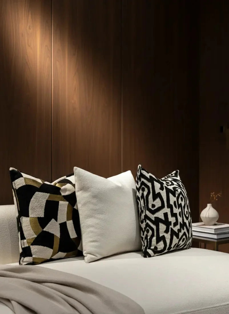 Pack 3 coussins jacquard noir et blanc
