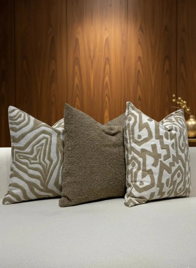 Pack 3 coussins jacquard beige