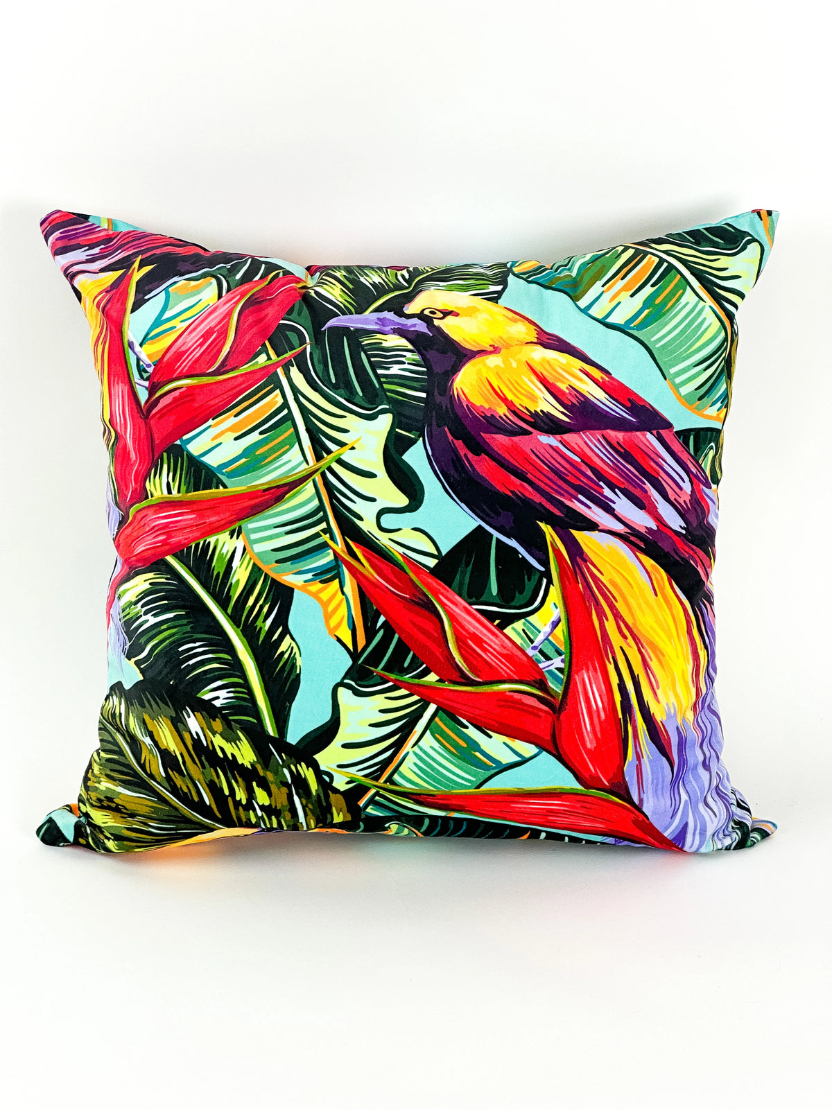 COUSSIN VELOUR TROPICAL OISEAU DE PARADIS