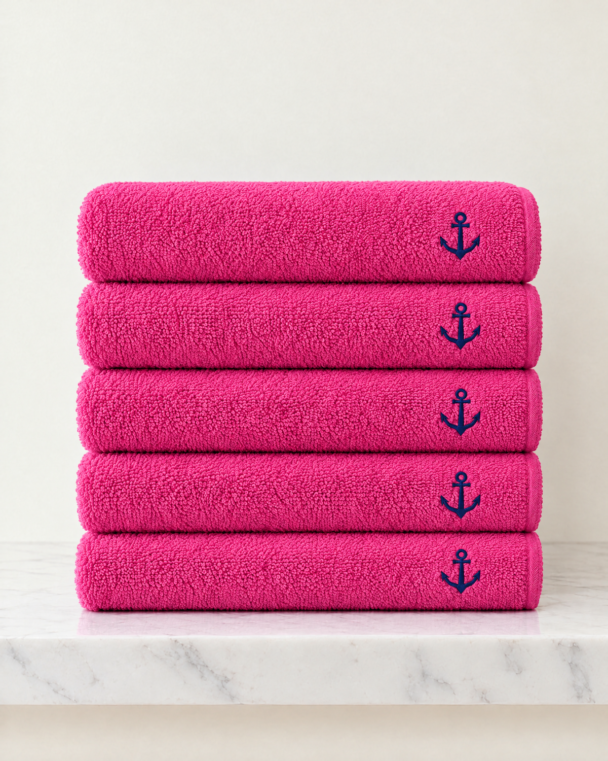 Pack de 5 serviettes 50 × 90 cm – fuchsia, ancre brodée