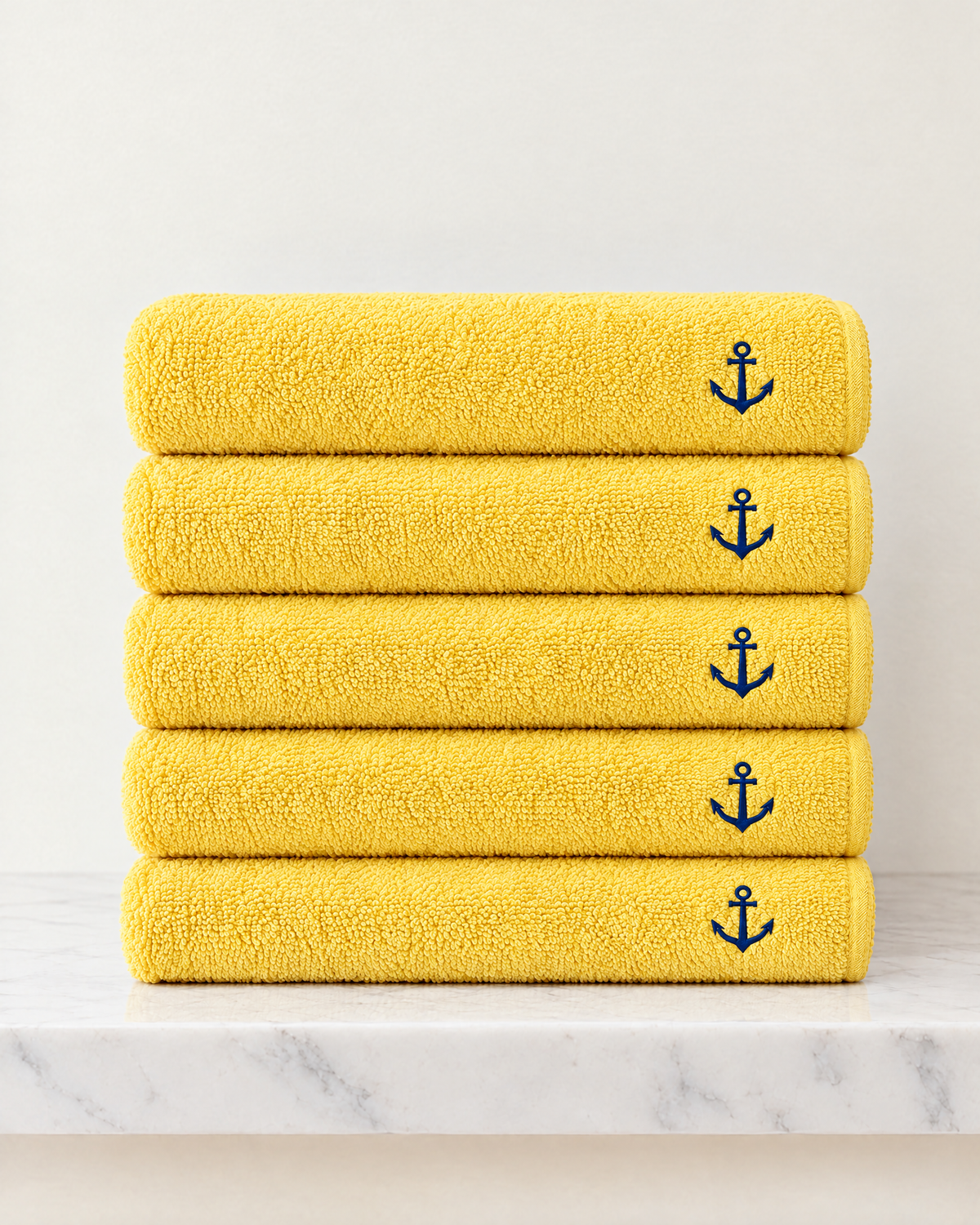 Pack de 5 serviettes 50 × 90 cm – jaune, ancre brodée