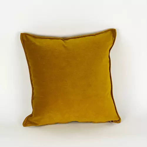 COUSSIN VELOUR UNI JAUNE MOUTARDE