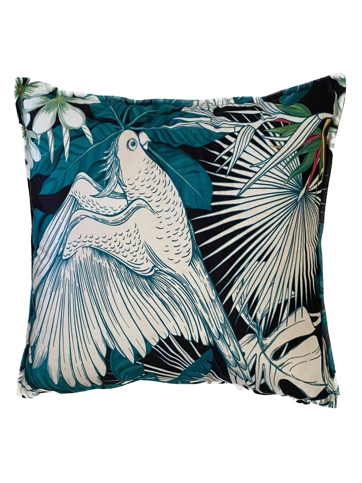 COUSSIN VELOUR TROPICAL OISEAU BLEU