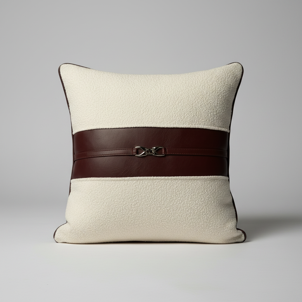 Coussin en bouclette/similicuir bordeaux