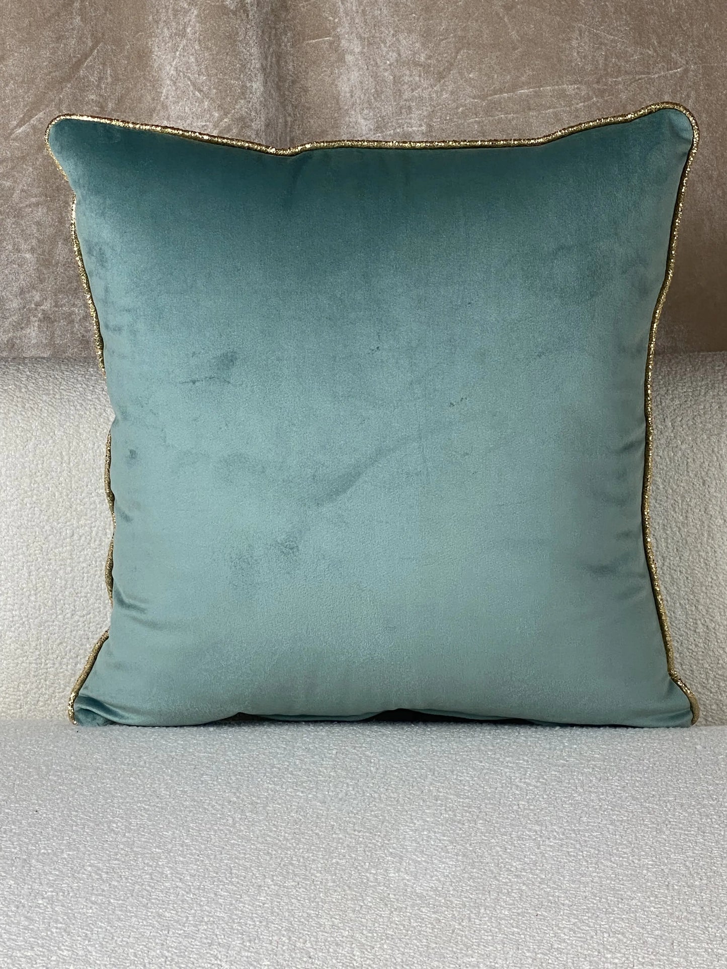 COUSSIN VELOUR VERT EAU / DORÉ