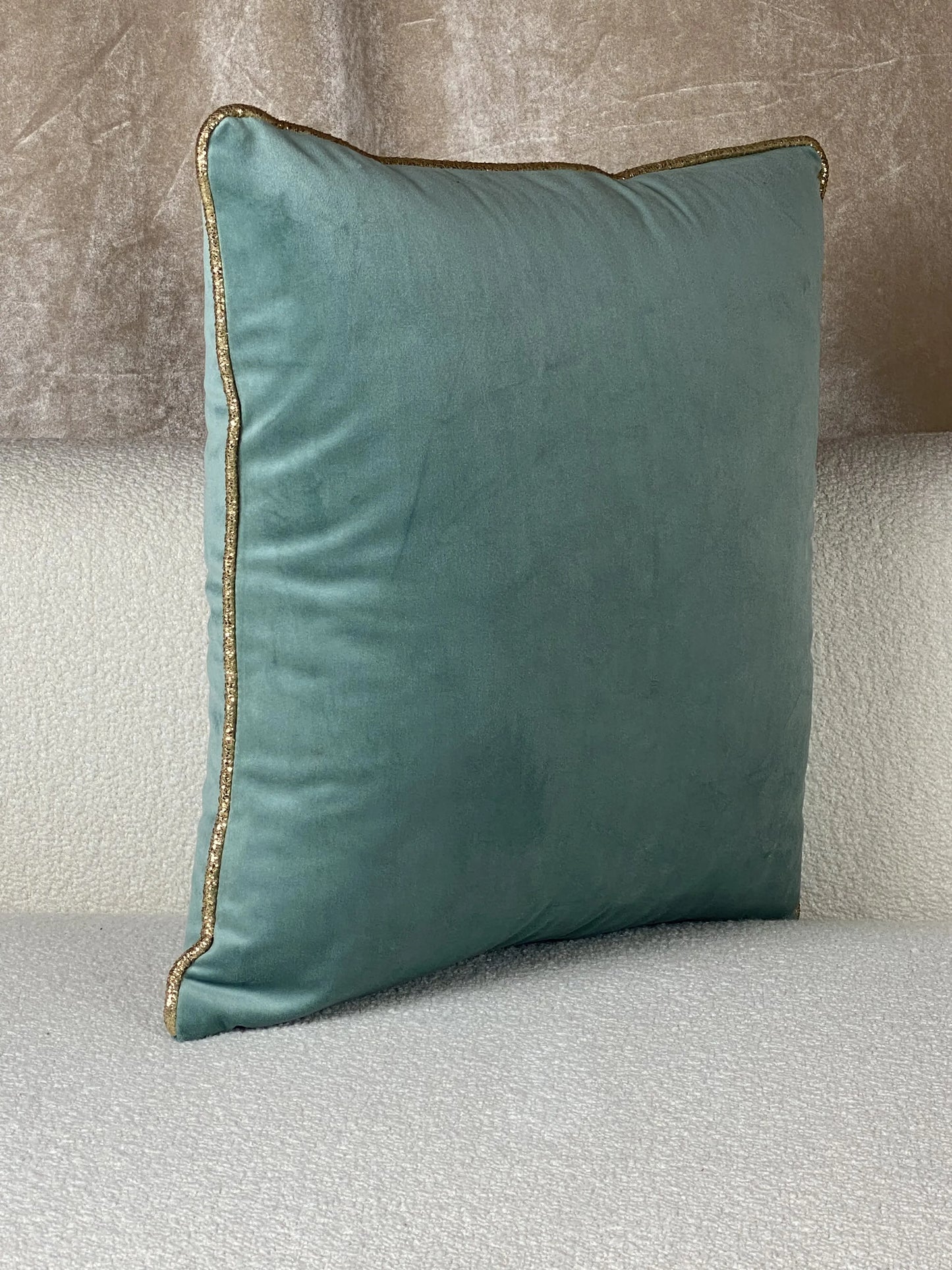 COUSSIN VELOUR VERT EAU / DORÉ