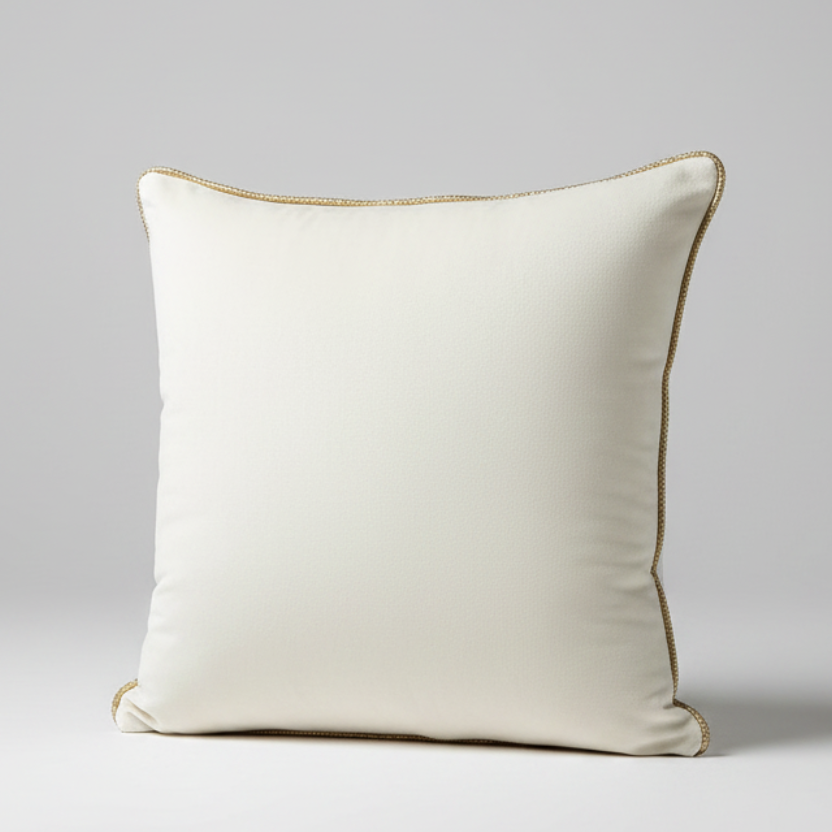 COUSSIN VELOUR BLANC CASSÉ AVEC CORDON