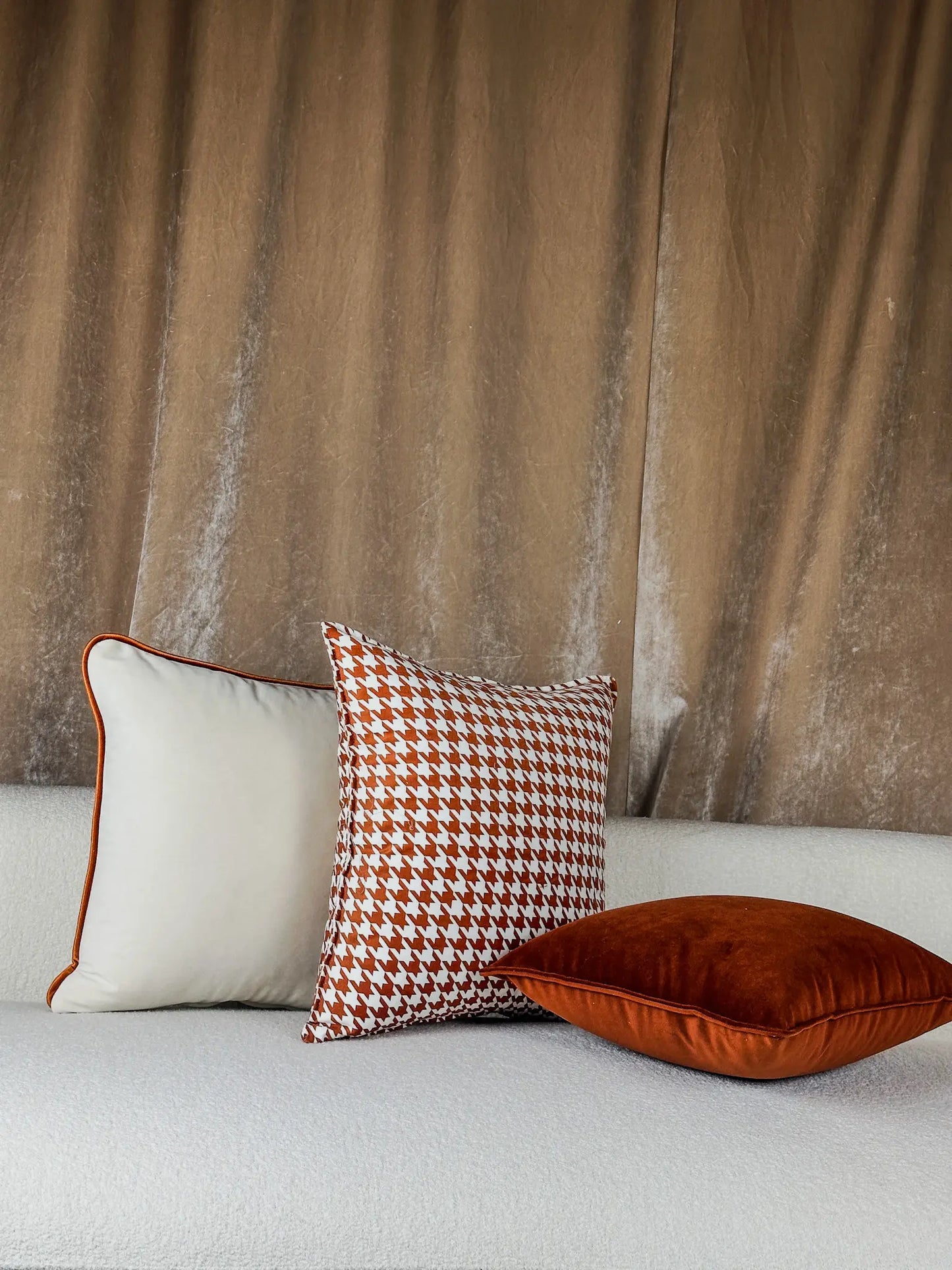 Pack 3 coussins pied de poule orange