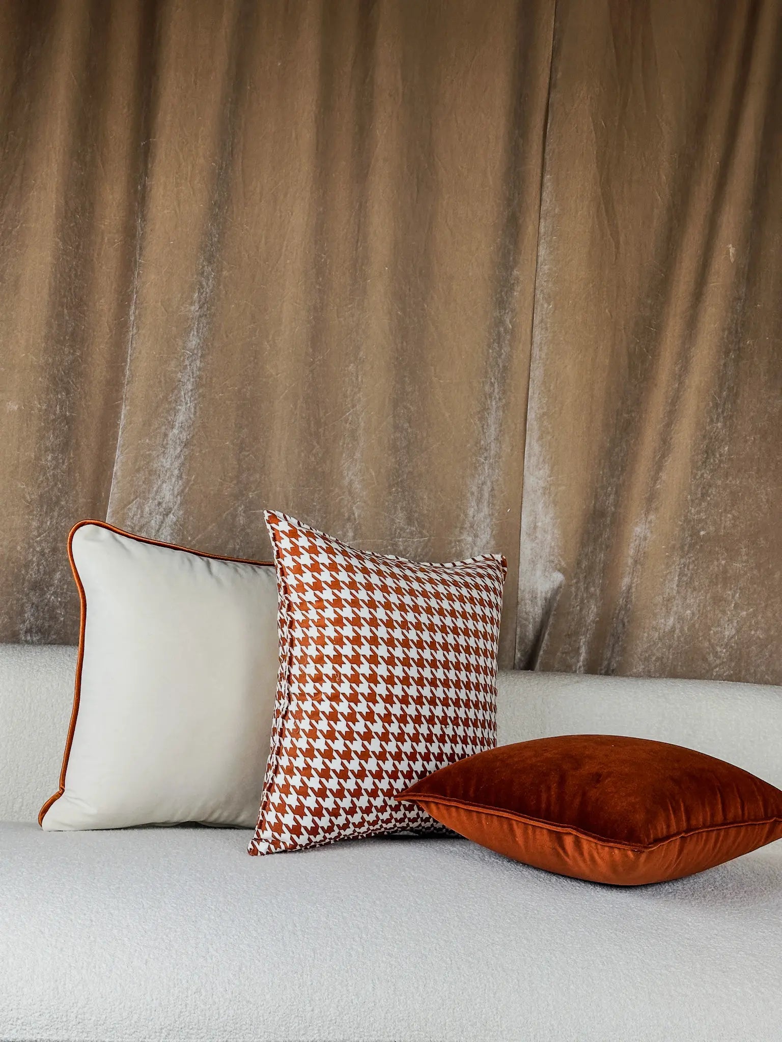 Pack 3 coussins pied de poule orange