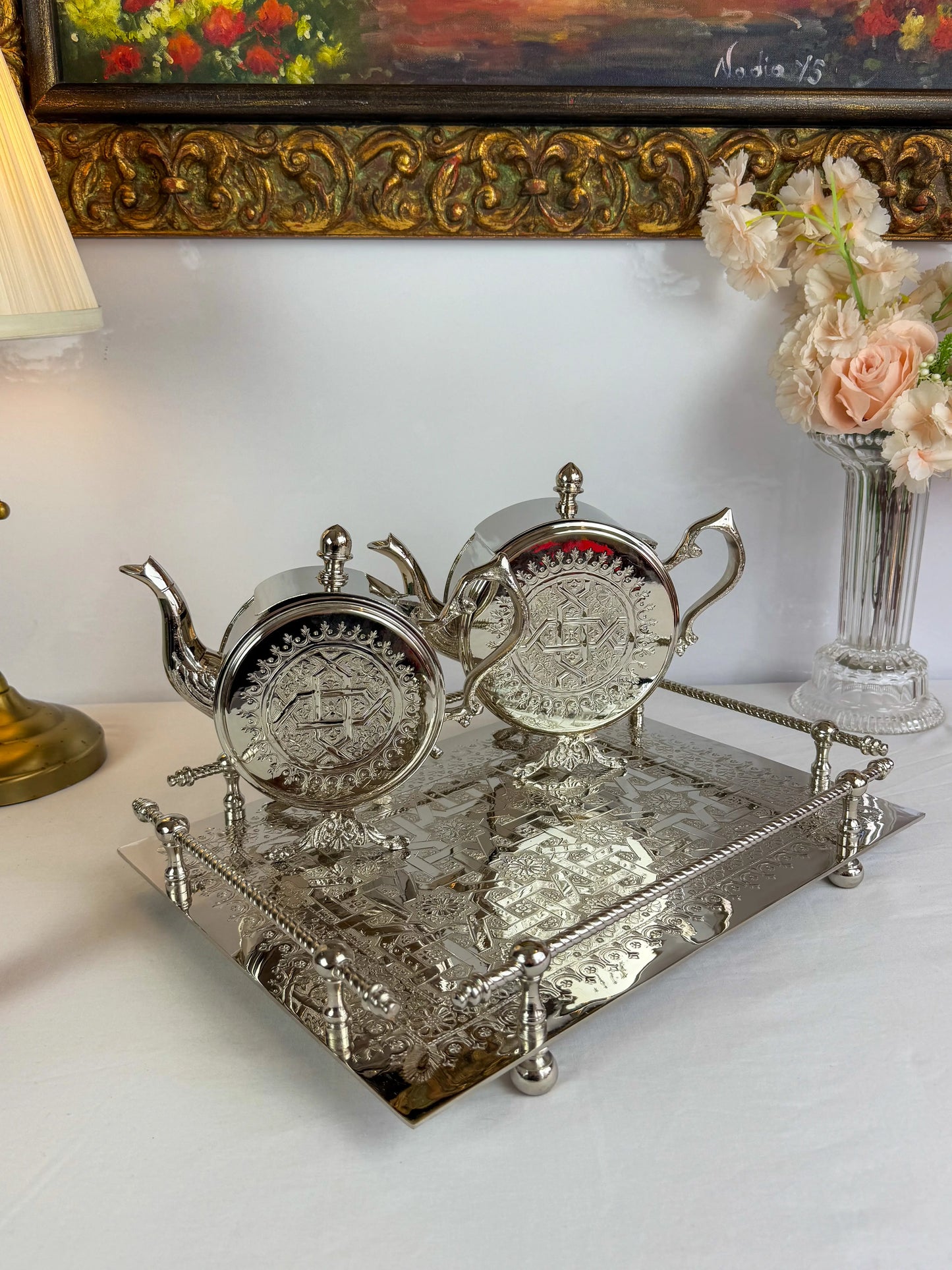 Théière Floral en Cuivre Finition Inox - Premium