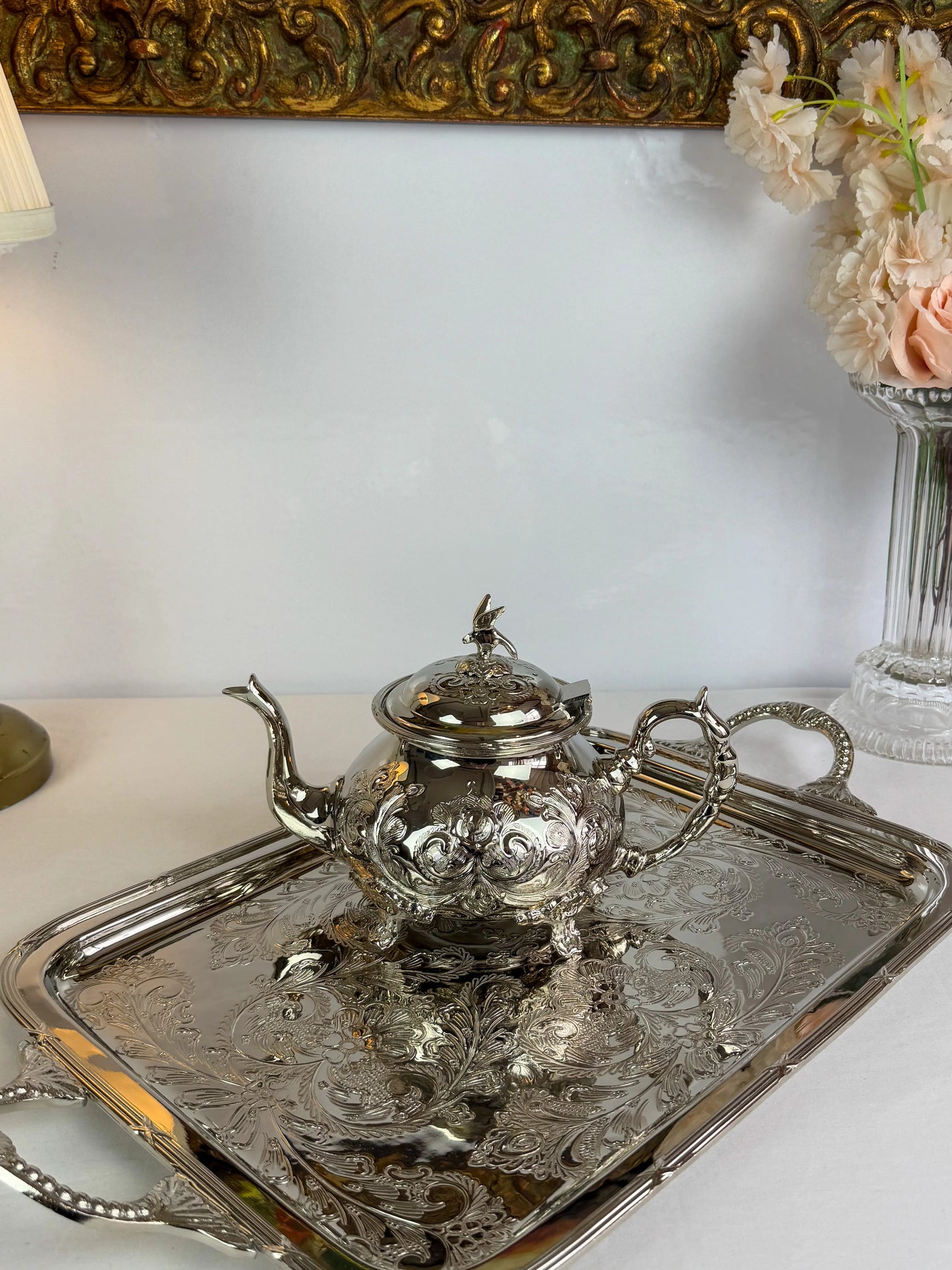 Théière Floral en Cuivre Finition Inox - Premium