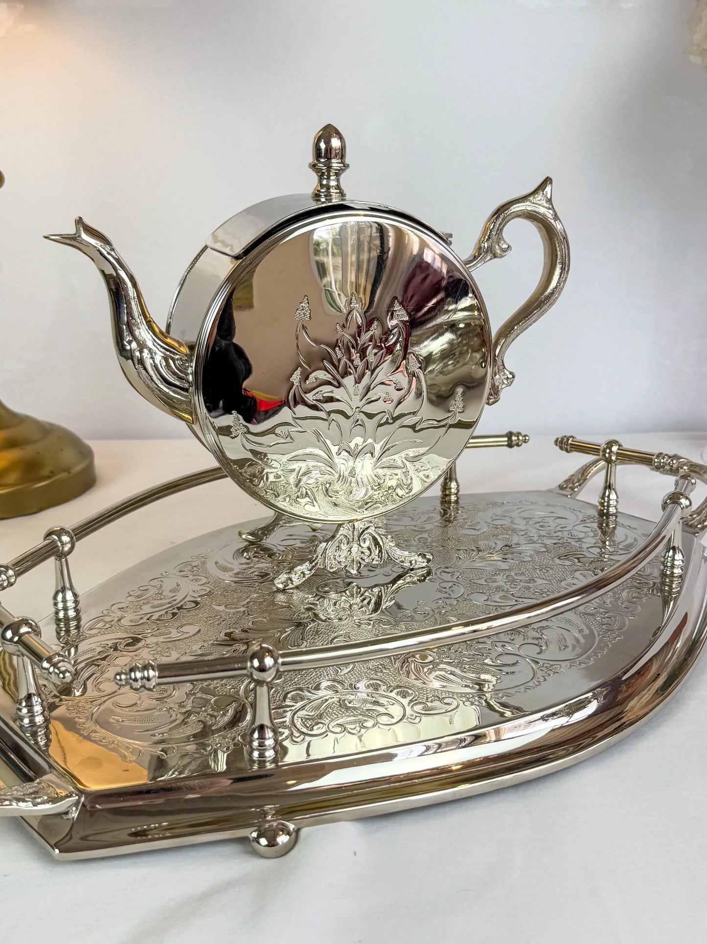 Théière Floral en Cuivre Finition Inox - Premium