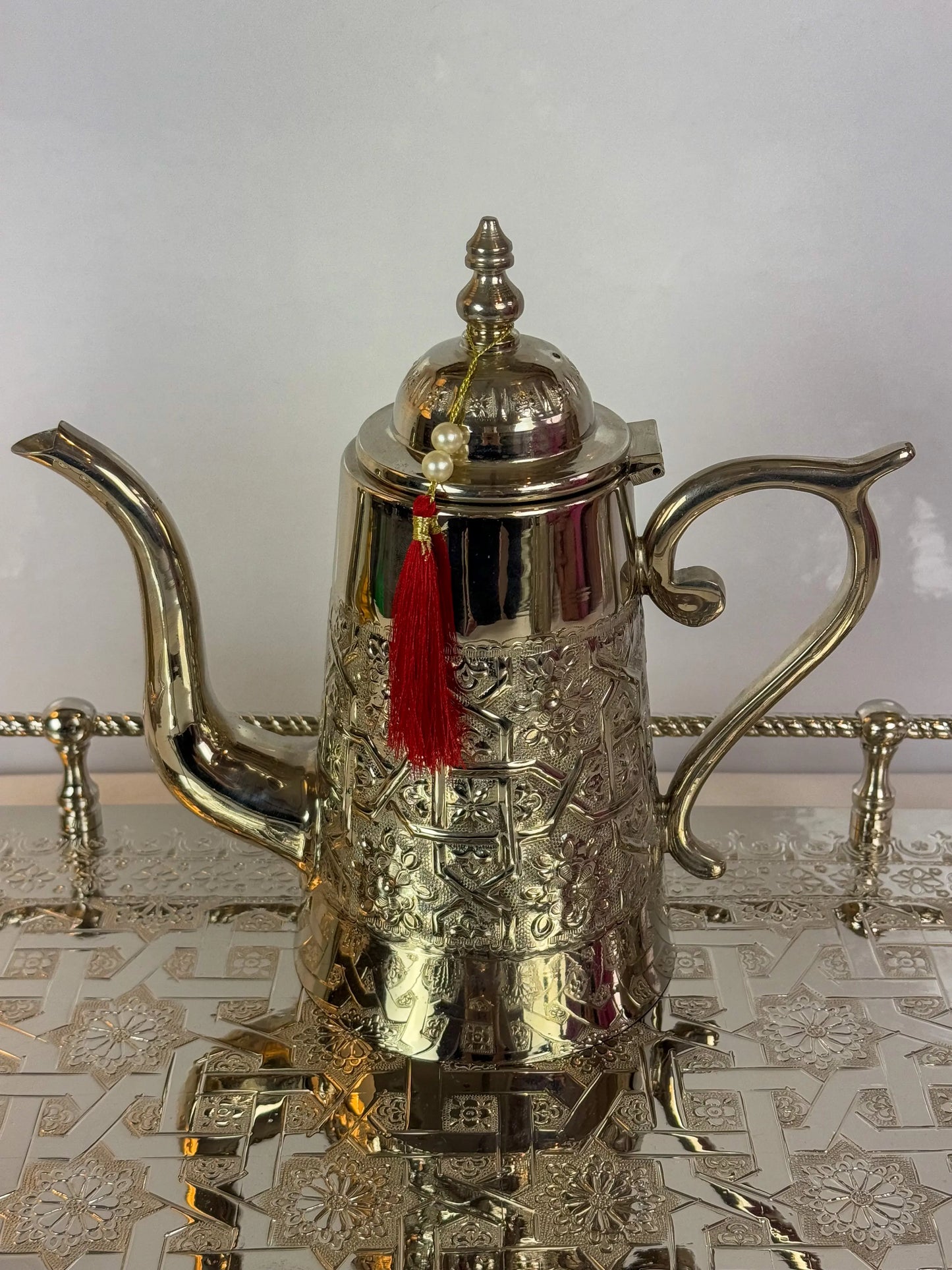 Théière Floral en Cuivre Finition Inox - Premium