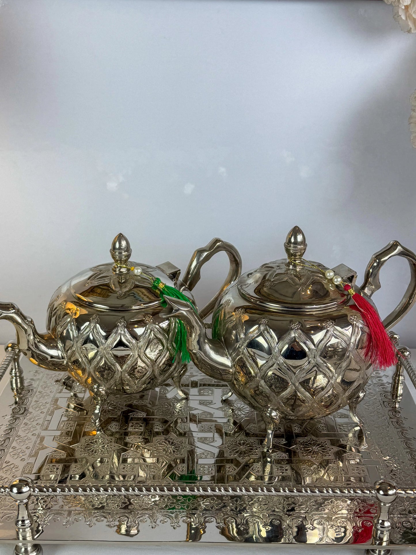 Théière Floral en Cuivre Finition Inox - Premium