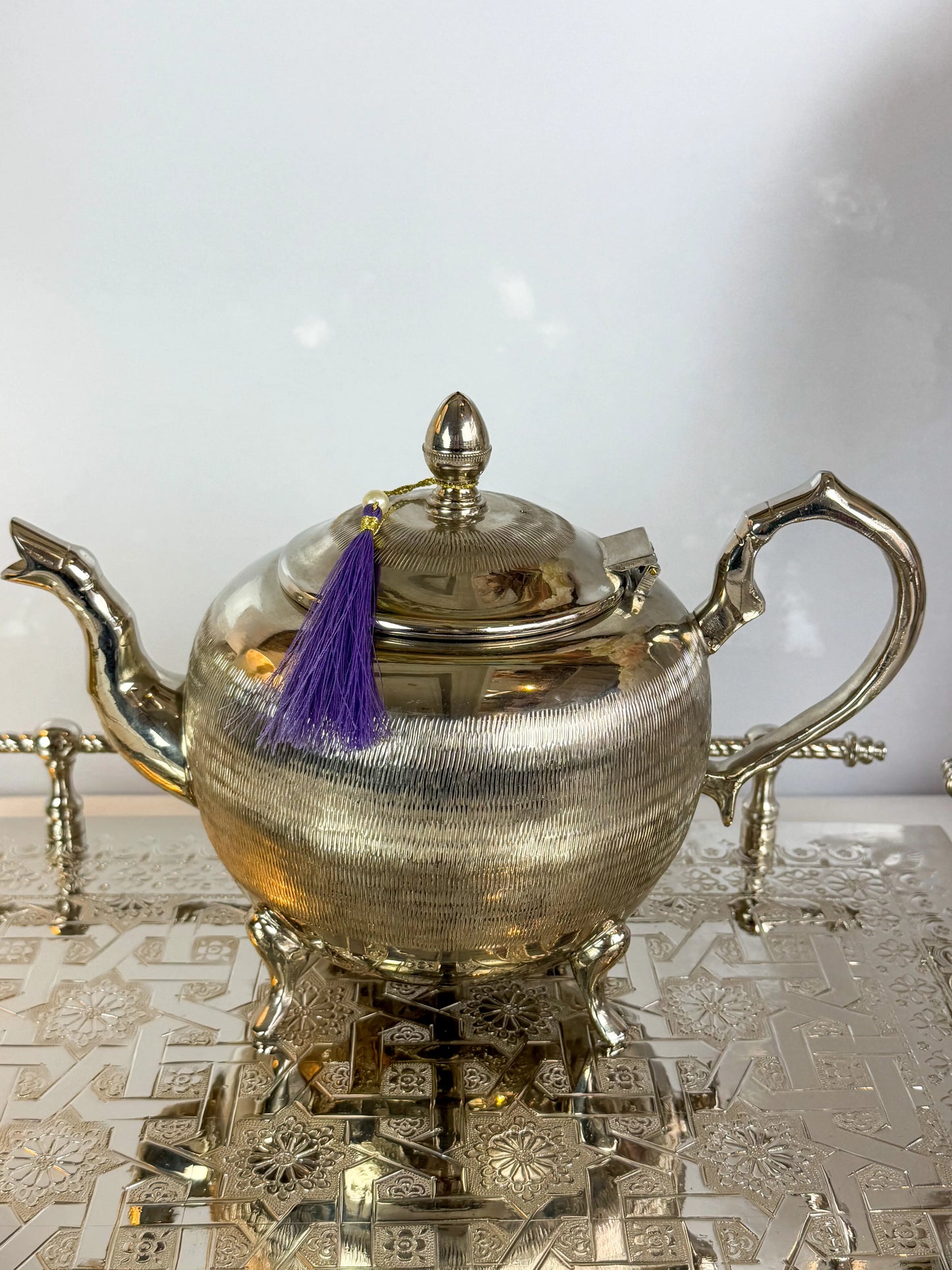 Théière Floral en Cuivre Finition Inox - Premium