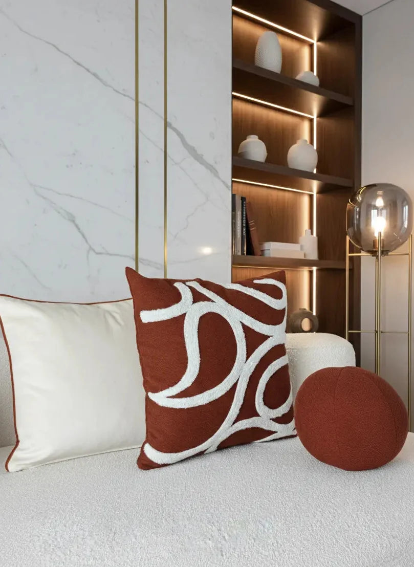 Pack 3 coussins volutes terracotta