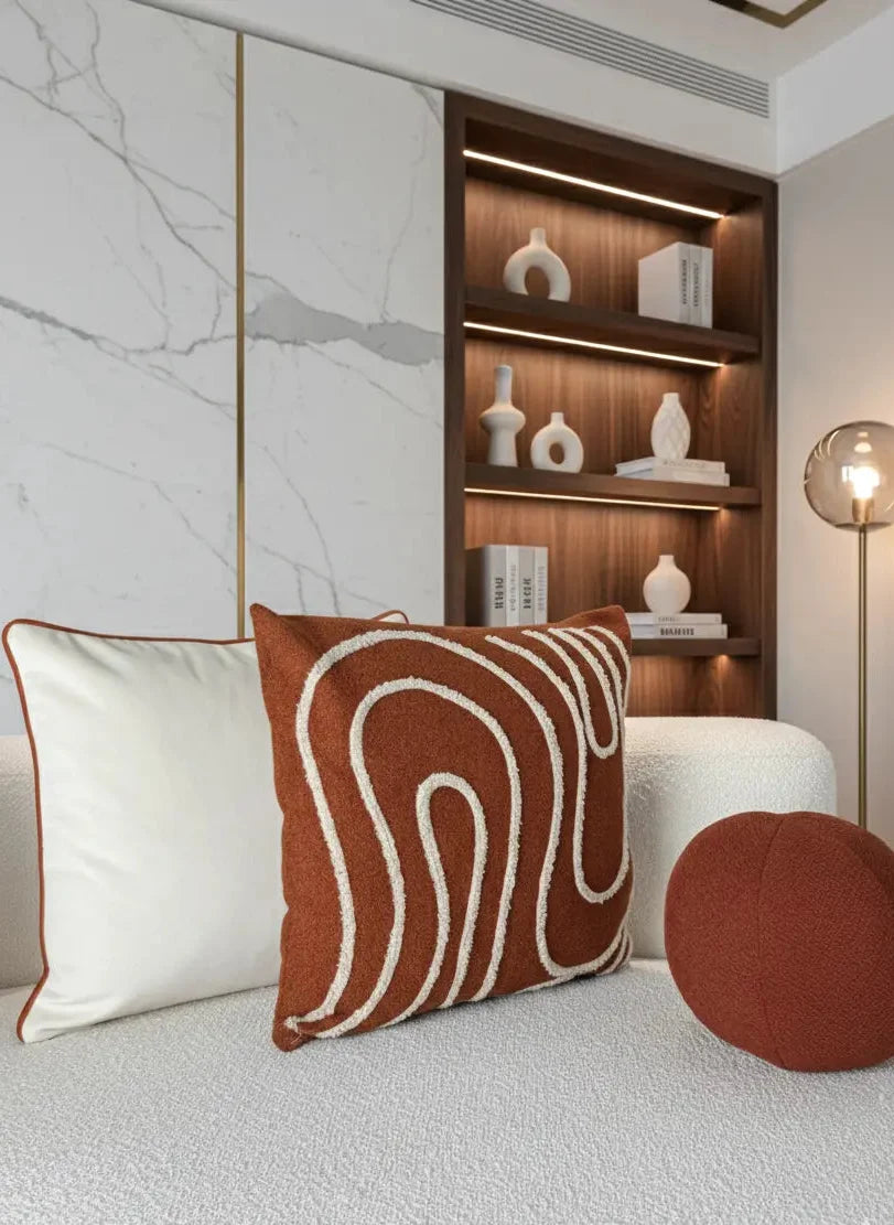 Pack 3 coussins vagues terracotta