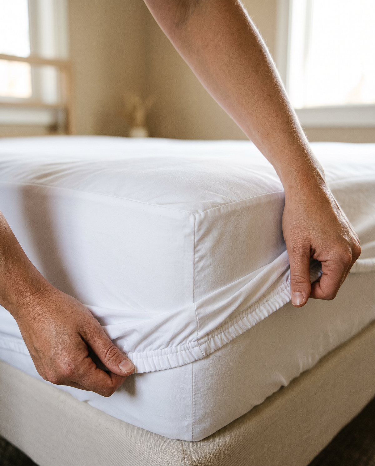 Bord élastiqué du protège-matelas, se pose comme un drap-housse