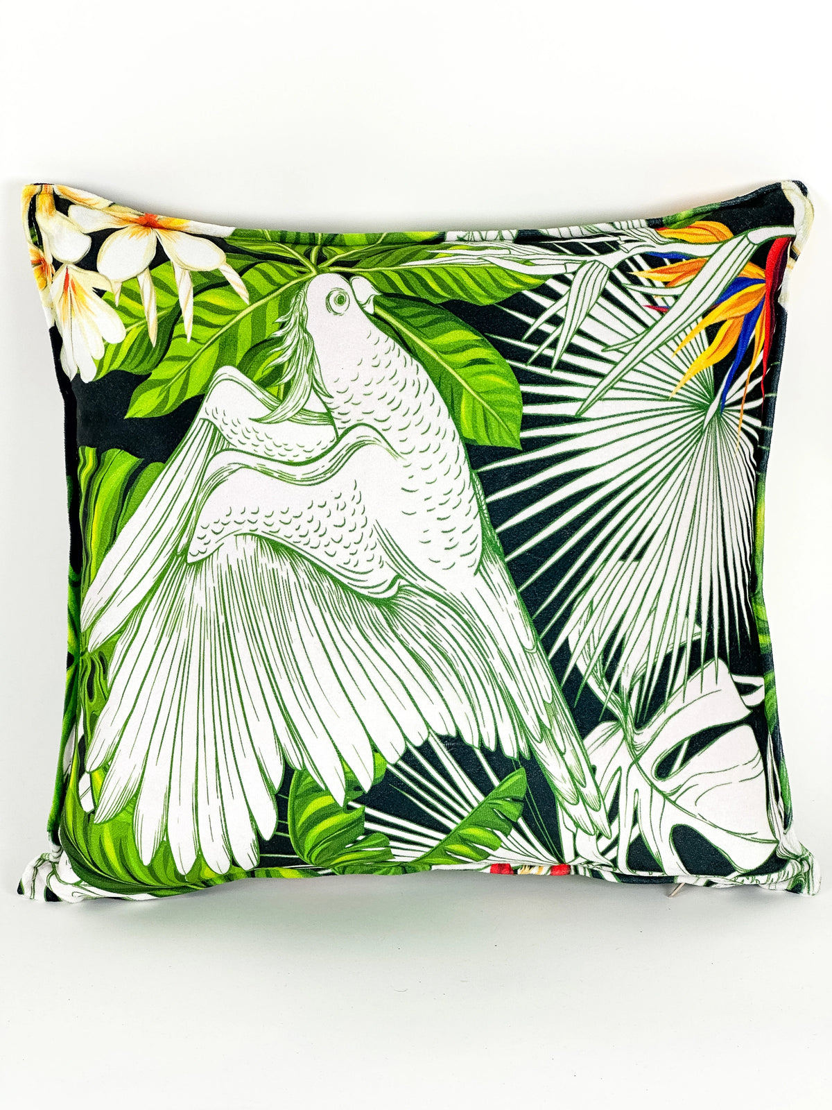 COUSSIN VELOUR TROPICAL OISEAU VERT