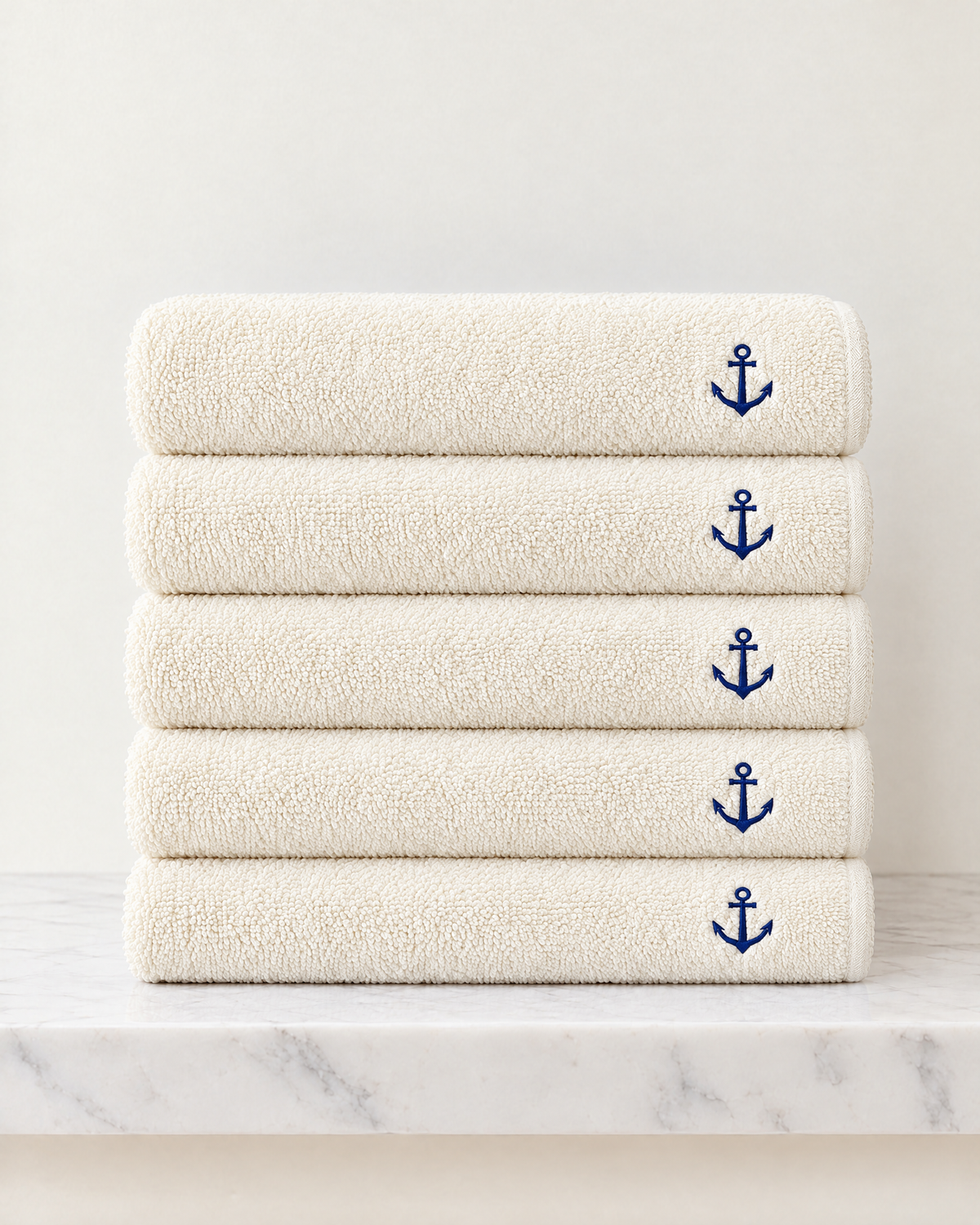 Pack de 5 serviettes 50 × 90 cm – écru, ancre brodée